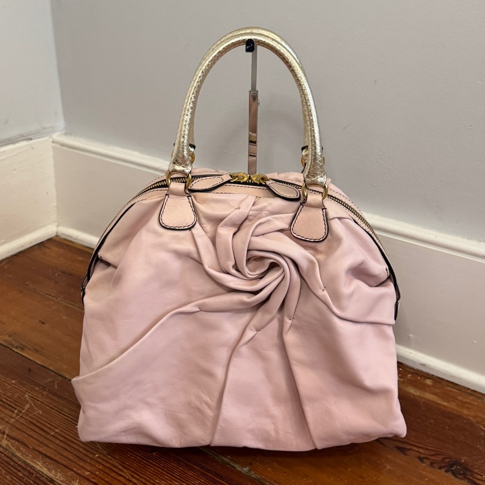 Vtg Valentino Garavani Blossom Rose Dusty Pink Leather Dome Satchel Snakeskin